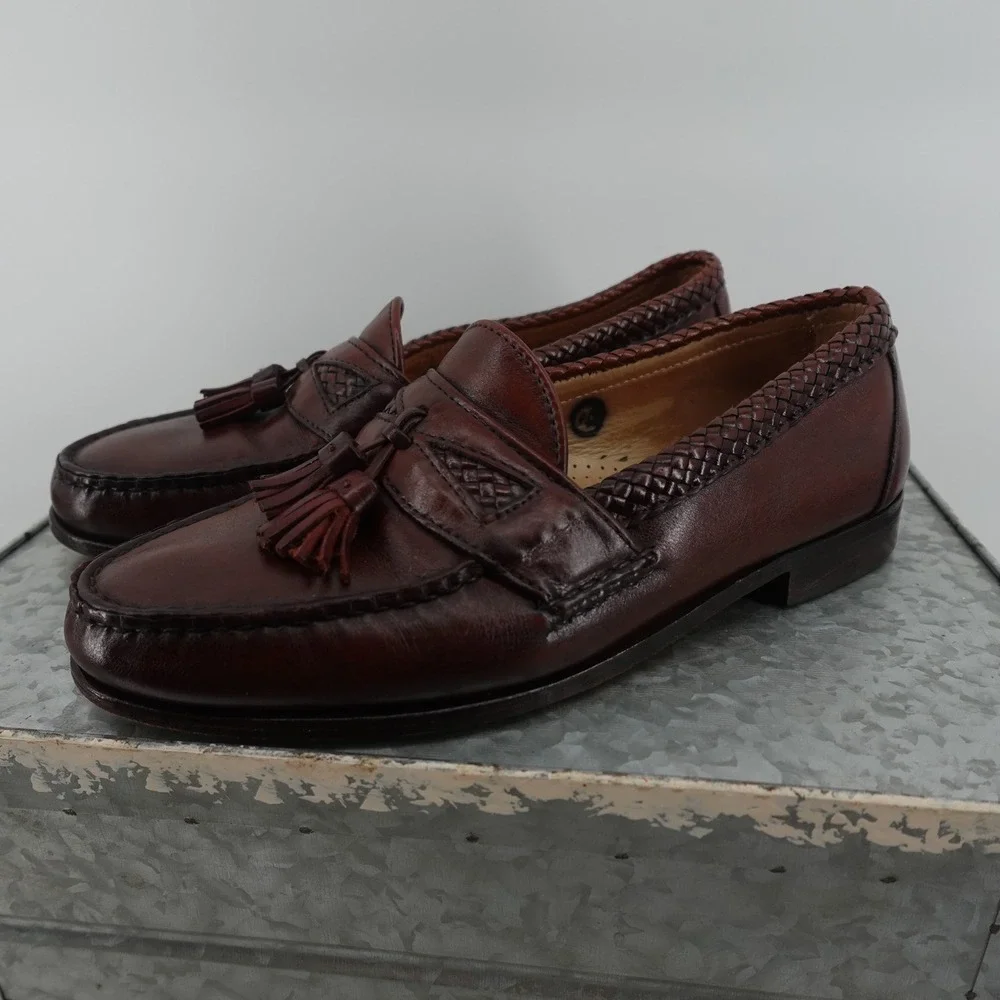 Allen Edmonds Maxfield Tassel Loafers Mens 9 3E Chili Brown Woven‎ Leather 4316